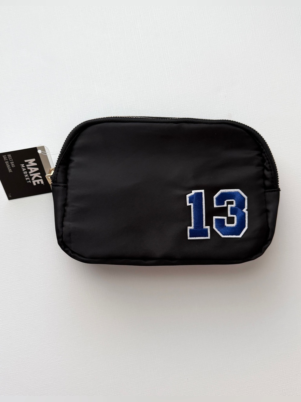 NWT Black Belt Bag with Blue & White Number 13 Patch